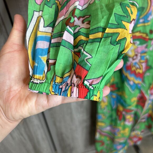 Boden Maxi Dress Green Color Floral Print Long Balloon Sleeves Size 2P NWT - Picture 4 of 8